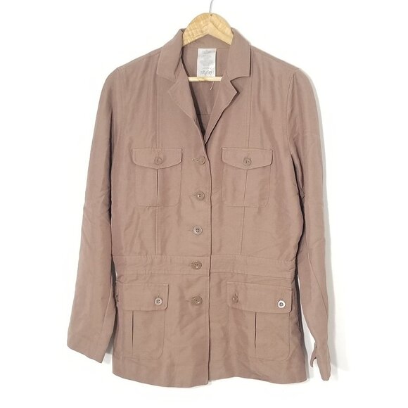 Style Studio Classic Brown Tan Button Utility Jacket Pockets Classic Size Small - Picture 1 of 8